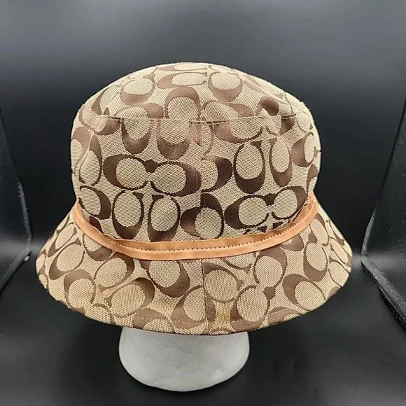 Vintage Y2K Coach Signature Monogram Bucket Hat Beige Tan Size M/L Small Marks - Picture 3 of 8